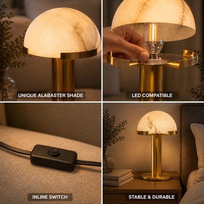 Table Lamp Alabaster Shade Bronze Base LED Compatible