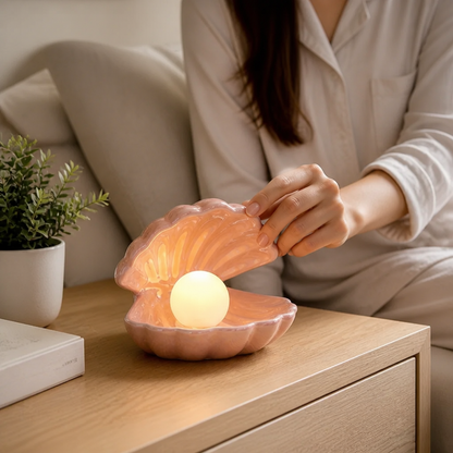 Table Lamp Ceramic Shell Cordless Removable Pearl Light