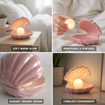 Table Lamp Ceramic Shell Cordless Removable Pearl Light