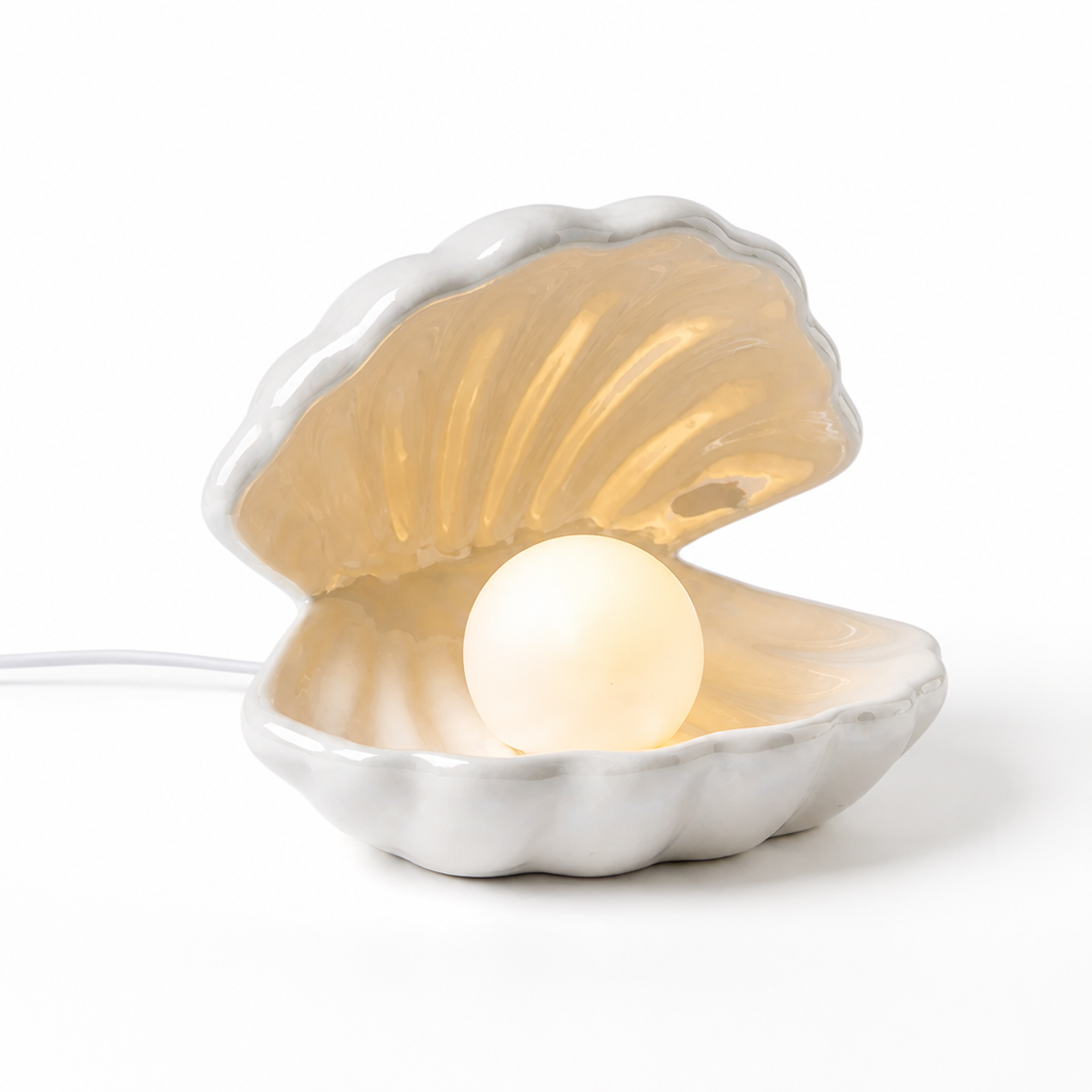 Table Lamp Ceramic Shell Cordless Removable Pearl Light