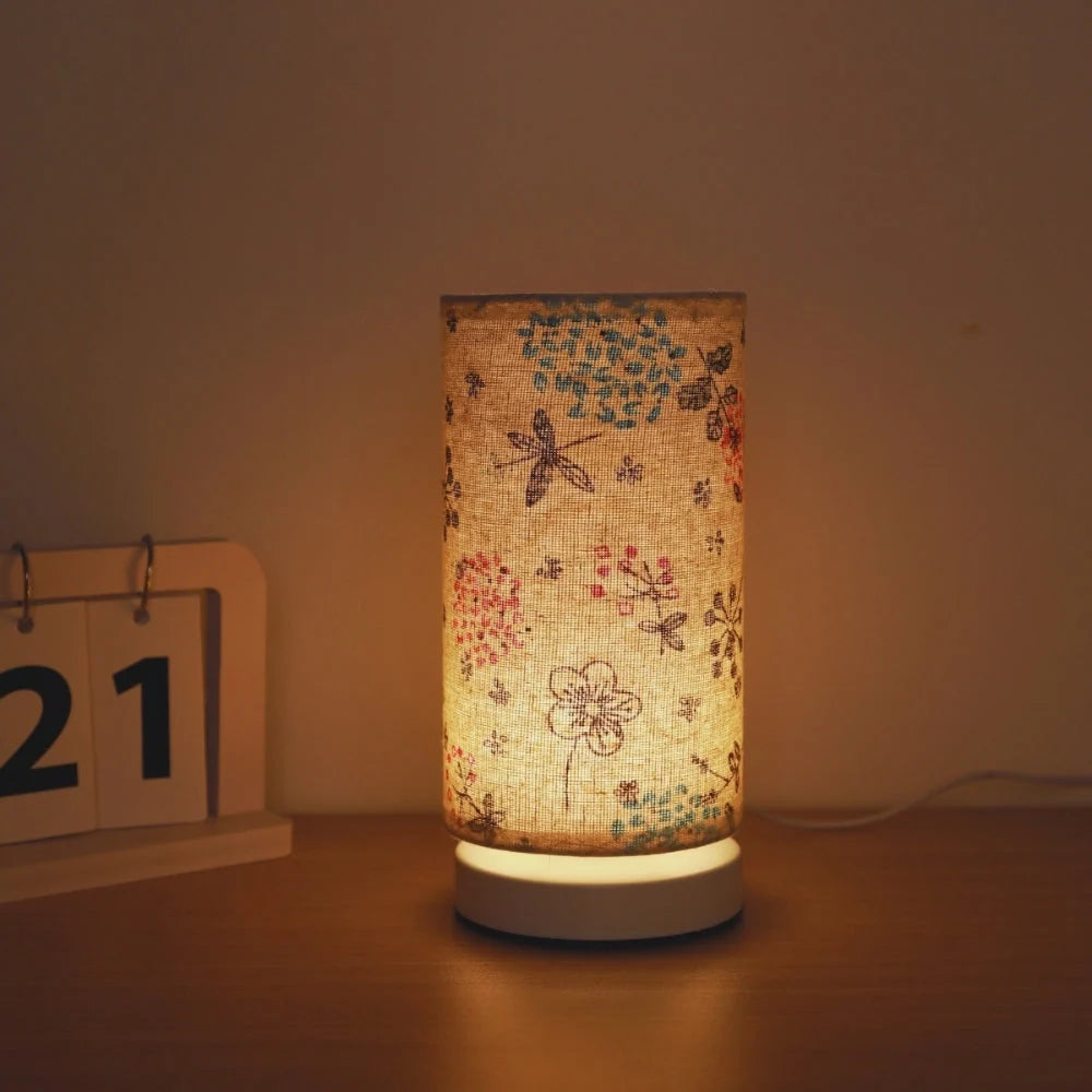 Table Lamp Floral Fabric Shade Warm Glow
