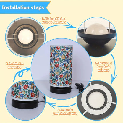 Table Lamp Floral Fabric Shade Warm Glow