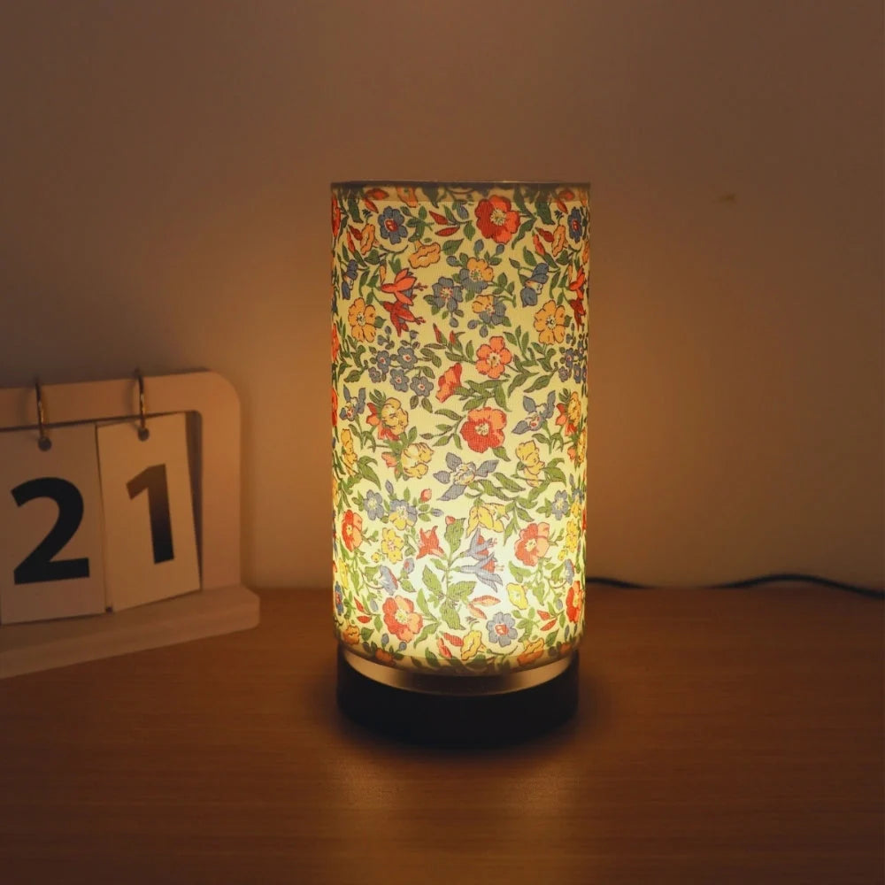 Table Lamp Floral Fabric Shade Warm Glow