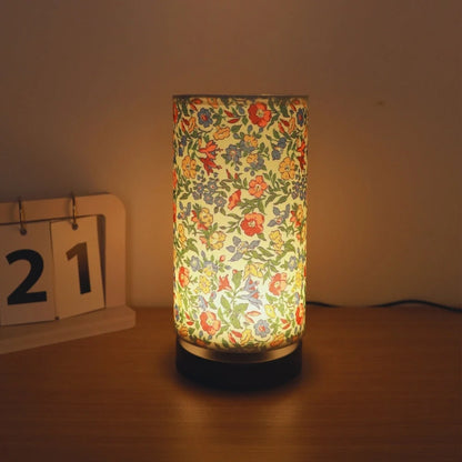 Table Lamp Floral Fabric Shade Warm Glow