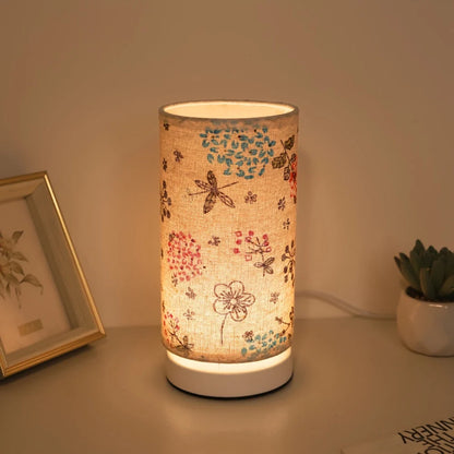 Table Lamp Floral Fabric Shade Warm Glow