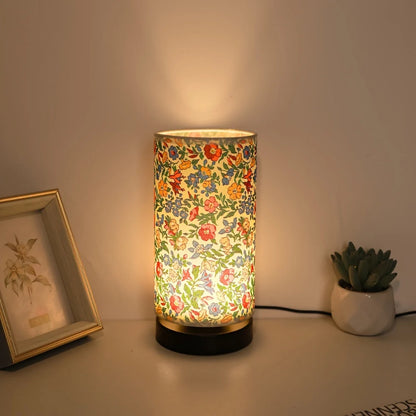 Table Lamp Floral Fabric Shade Warm Glow