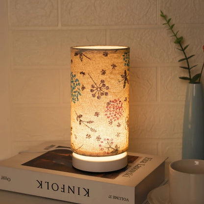 Table Lamp Floral Fabric Shade Warm Glow