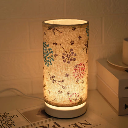 Table Lamp Floral Fabric Shade Warm Glow