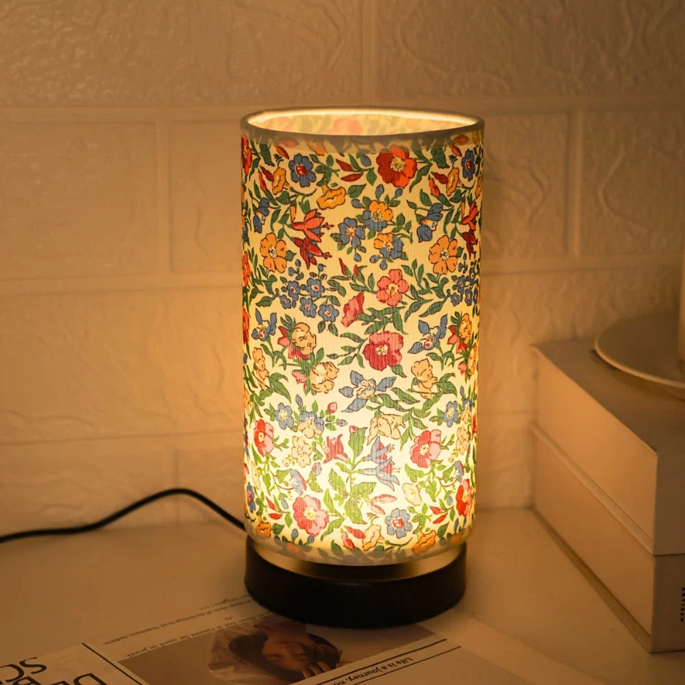 Table Lamp Floral Fabric Shade Warm Glow