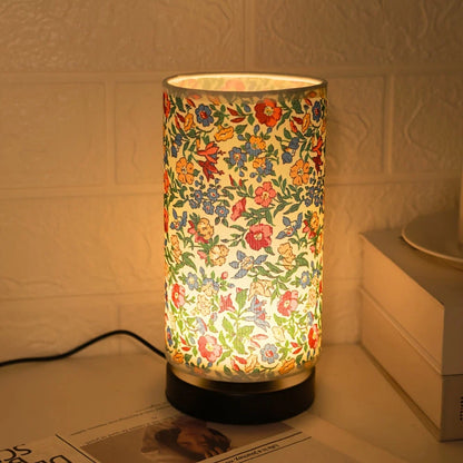 Table Lamp Floral Fabric Shade Warm Glow