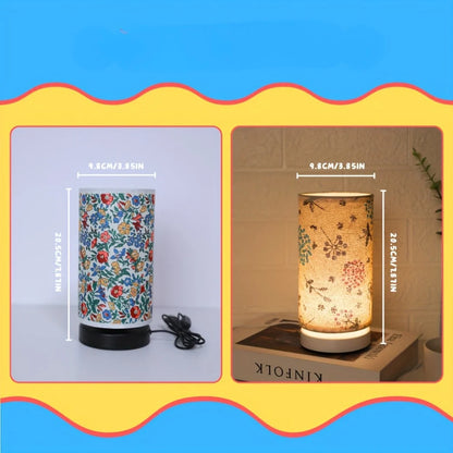 Table Lamp Floral Fabric Shade Warm Glow