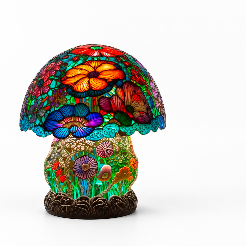 Table Lamp Handcrafted Resin Ambient Light Mushroom & Flower Motifs