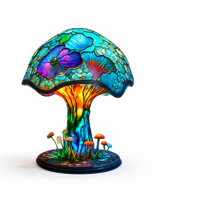 Table Lamp Handcrafted Resin Ambient Light Mushroom & Flower Motifs