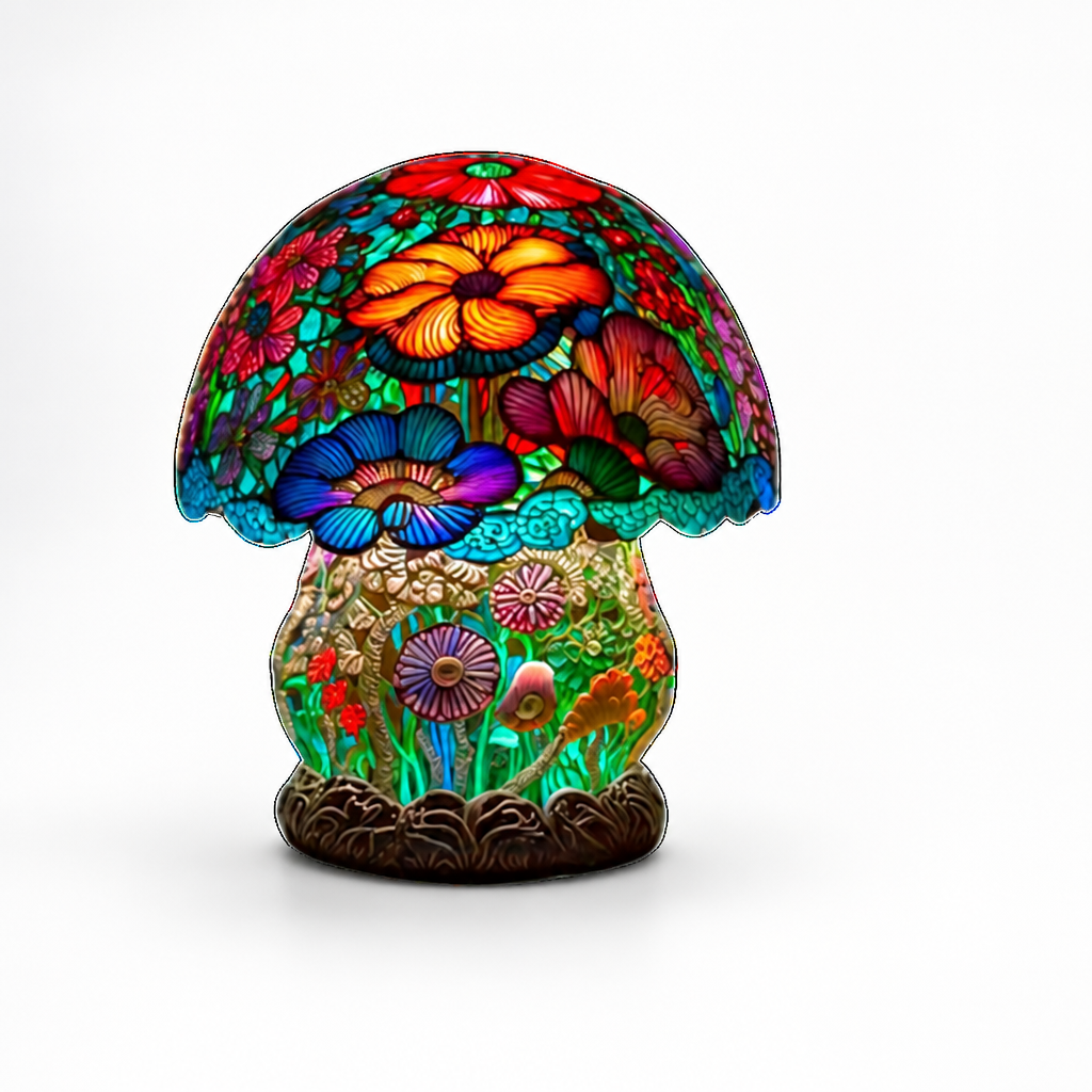 Table Lamp Handcrafted Resin Ambient Light Mushroom & Flower Motifs