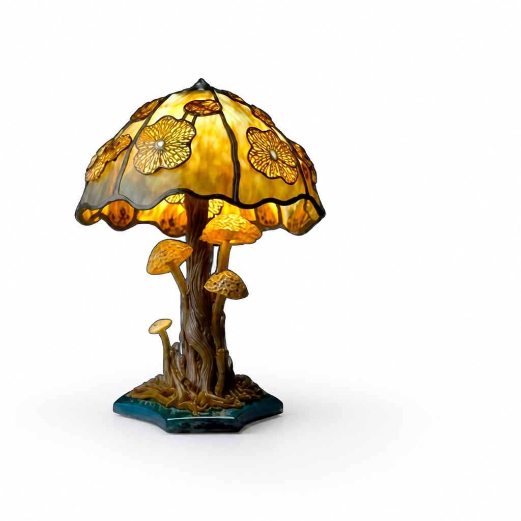 Table Lamp Handcrafted Resin Ambient Light Mushroom & Flower Motifs