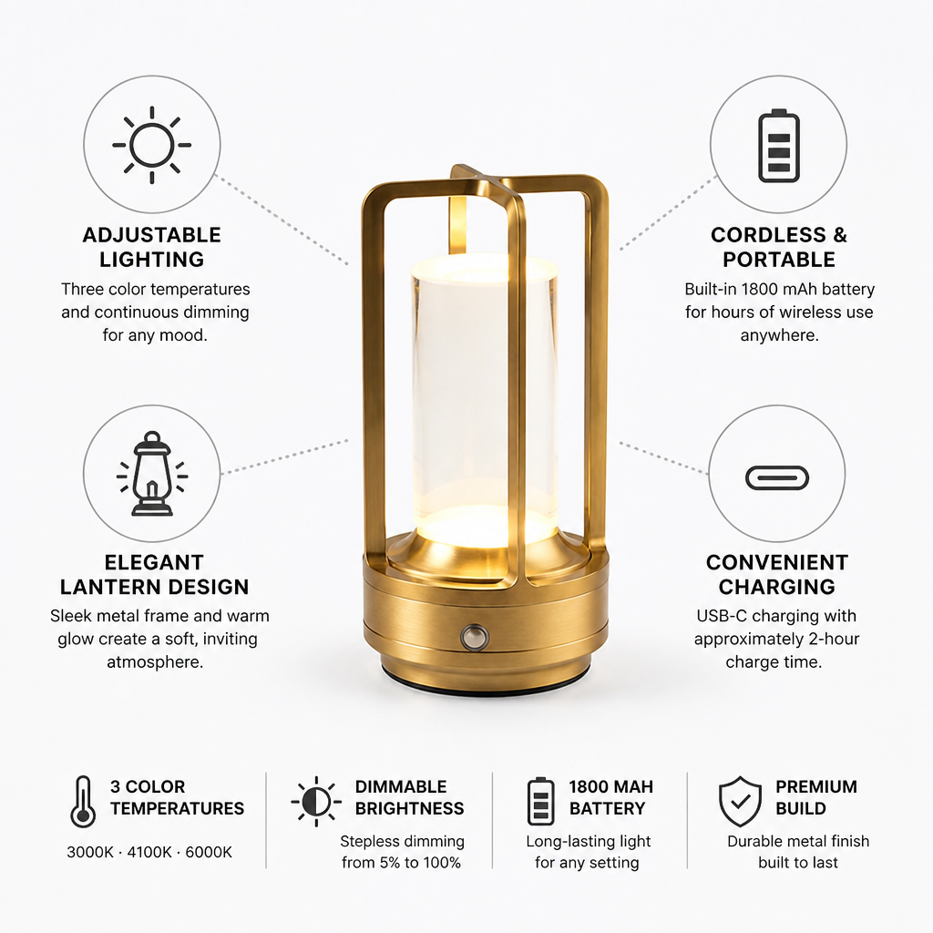 Table Lamp Portable Rechargeable Dimmable Adjustable Color Temp