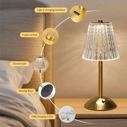 Table Lamp Touch Dimmer 3 Color Temperatures Rechargeable Cordless