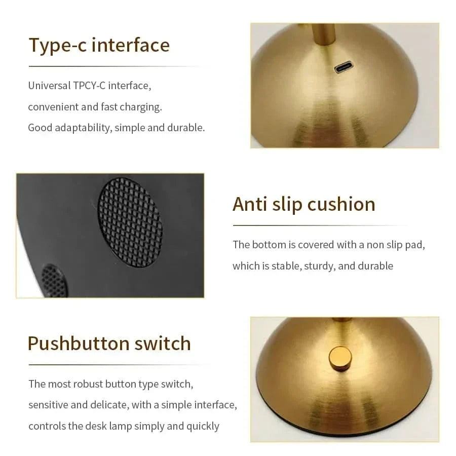 Table Lamp Touch Dimmer 3 Color Temperatures Rechargeable Cordless