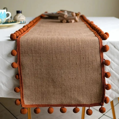 Table Runner 100% Jute Pom-Pom Trim