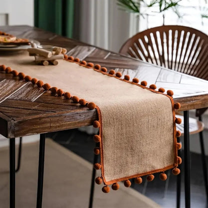 Table Runner 100% Jute Pom-Pom Trim