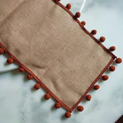 Table Runner 100% Jute Pom-Pom Trim
