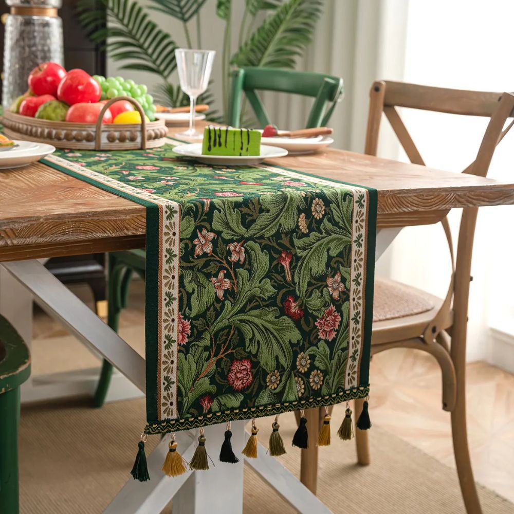 Table Runner Botanical Embroidered Machine Washable
