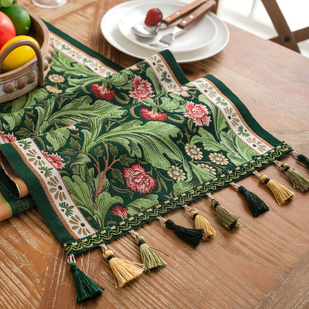 Table Runner Botanical Embroidered Machine Washable