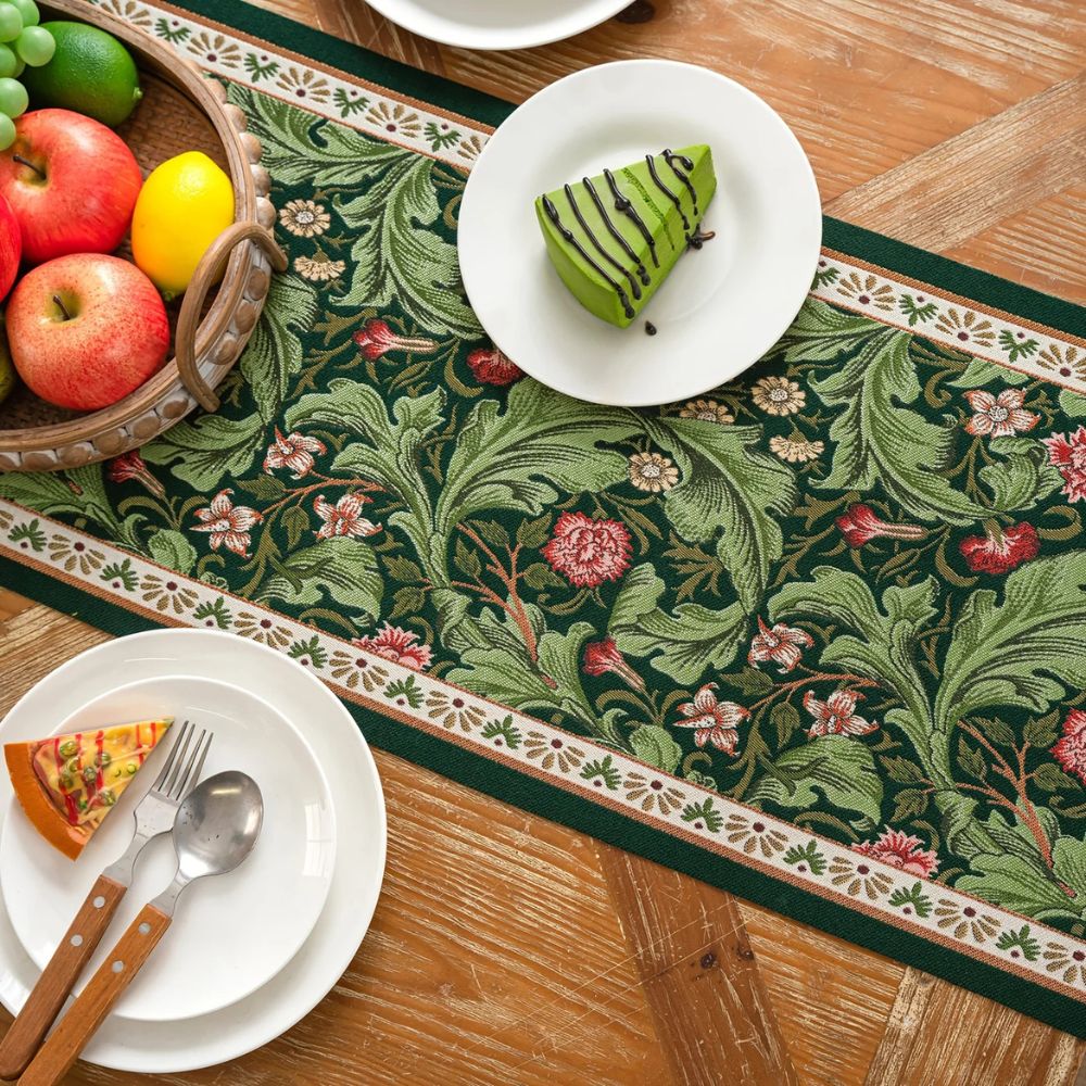 Table Runner Botanical Embroidered Machine Washable