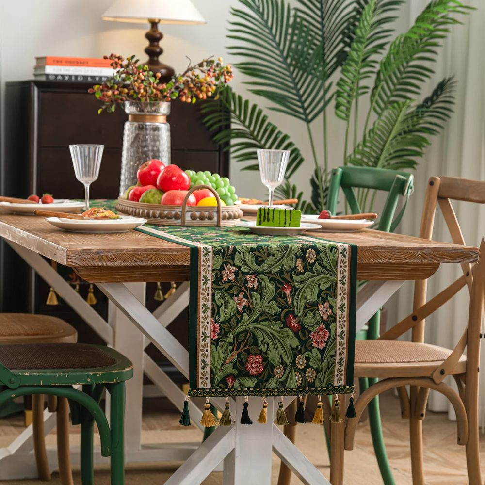 Table Runner Botanical Embroidered Machine Washable