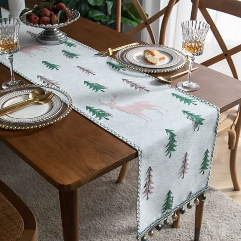 Table Runner Christmas Tree Motif Tassel Trim Multiple Lengths