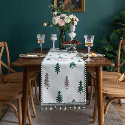 Table Runner Christmas Tree Motif Tassel Trim Multiple Lengths