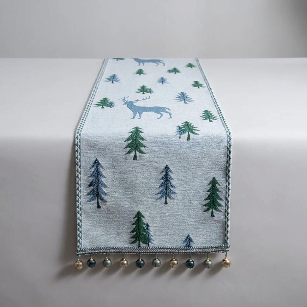 Table Runner Christmas Tree Motif Tassel Trim Multiple Lengths