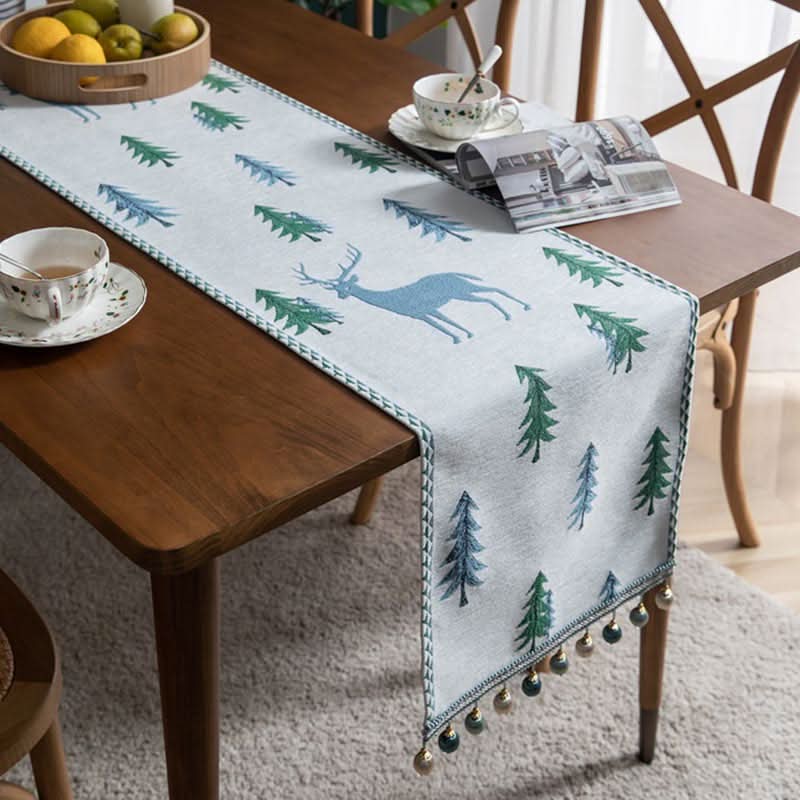 Table Runner Christmas Tree Motif Tassel Trim Multiple Lengths