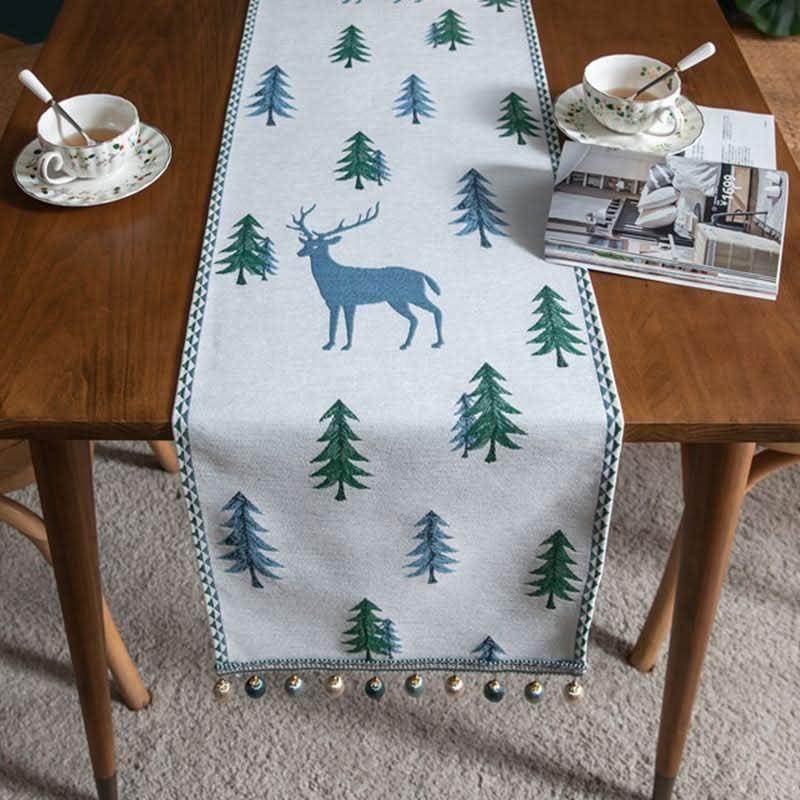Table Runner Christmas Tree Motif Tassel Trim Multiple Lengths