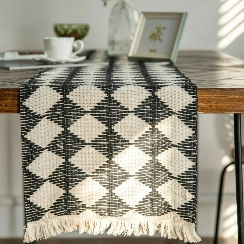 Table Runner Diamond Tassel Microfiber Blend Easy Care