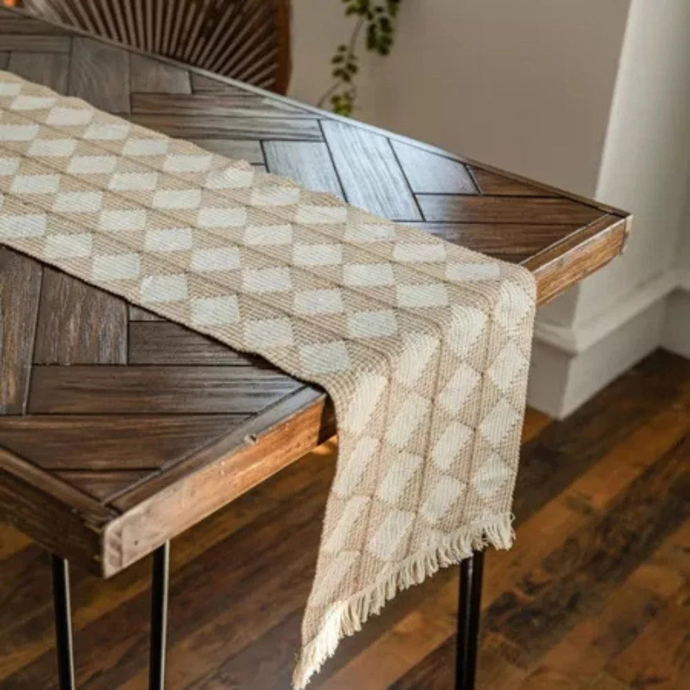Table Runner Diamond Tassel Microfiber Blend Easy Care