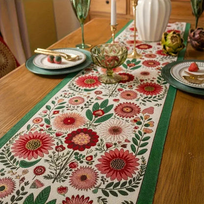Table Runner Embroidered Floral Tassels Microfiber & Machine Washable