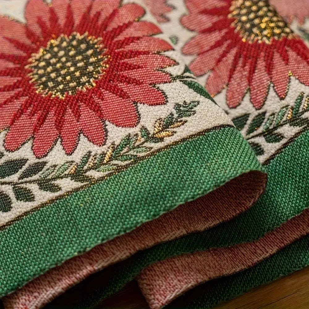 Table Runner Embroidered Floral Tassels Microfiber & Machine Washable