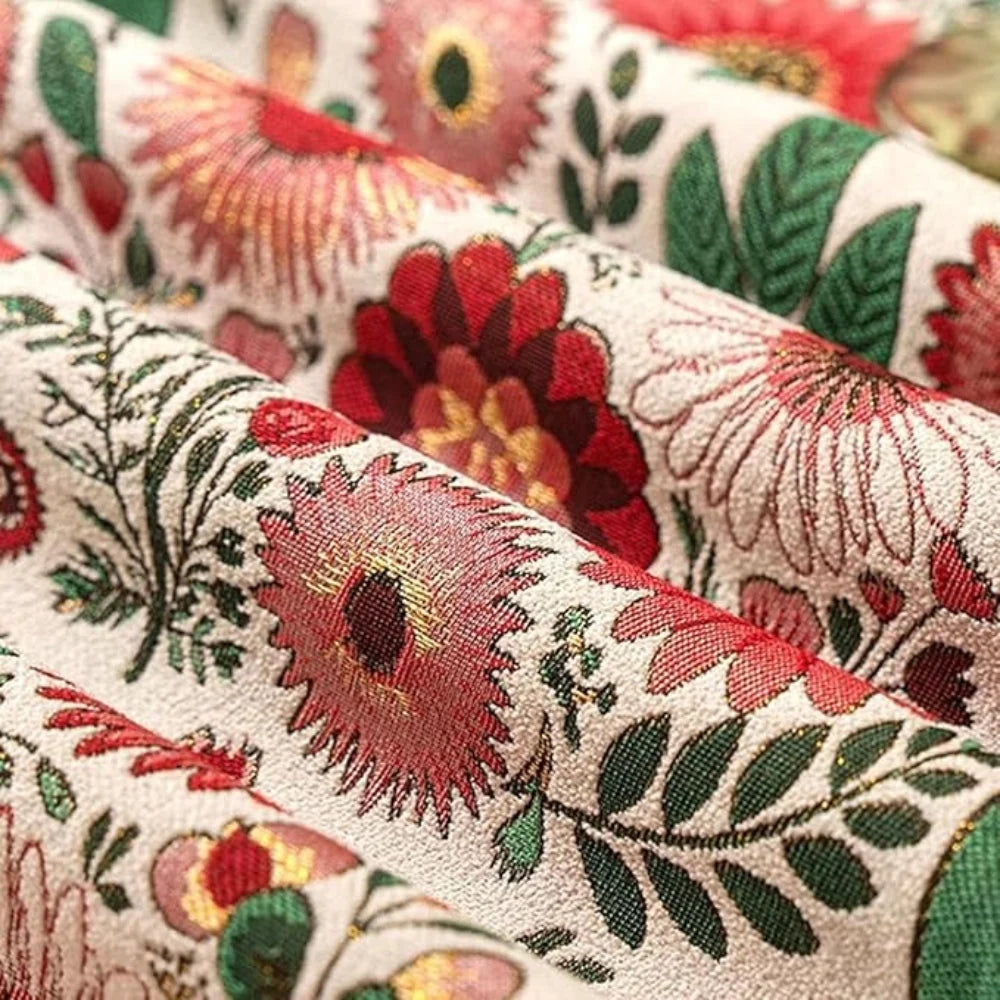 Table Runner Embroidered Floral Tassels Microfiber & Machine Washable