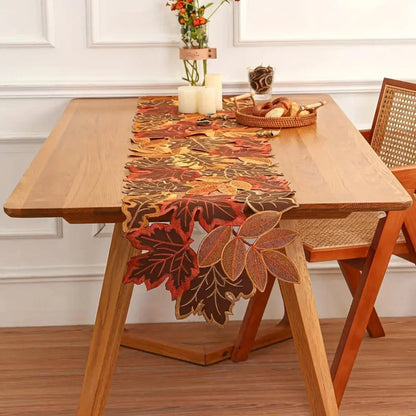 Table Runner Embroidered Maple Leaf Woven Microfiber