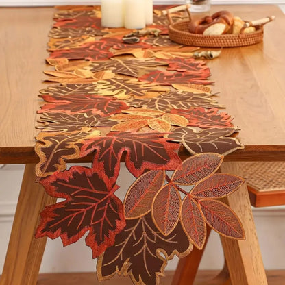 Table Runner Embroidered Maple Leaf Woven Microfiber