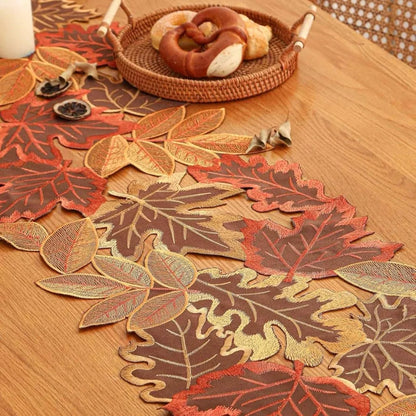 Table Runner Embroidered Maple Leaf Woven Microfiber