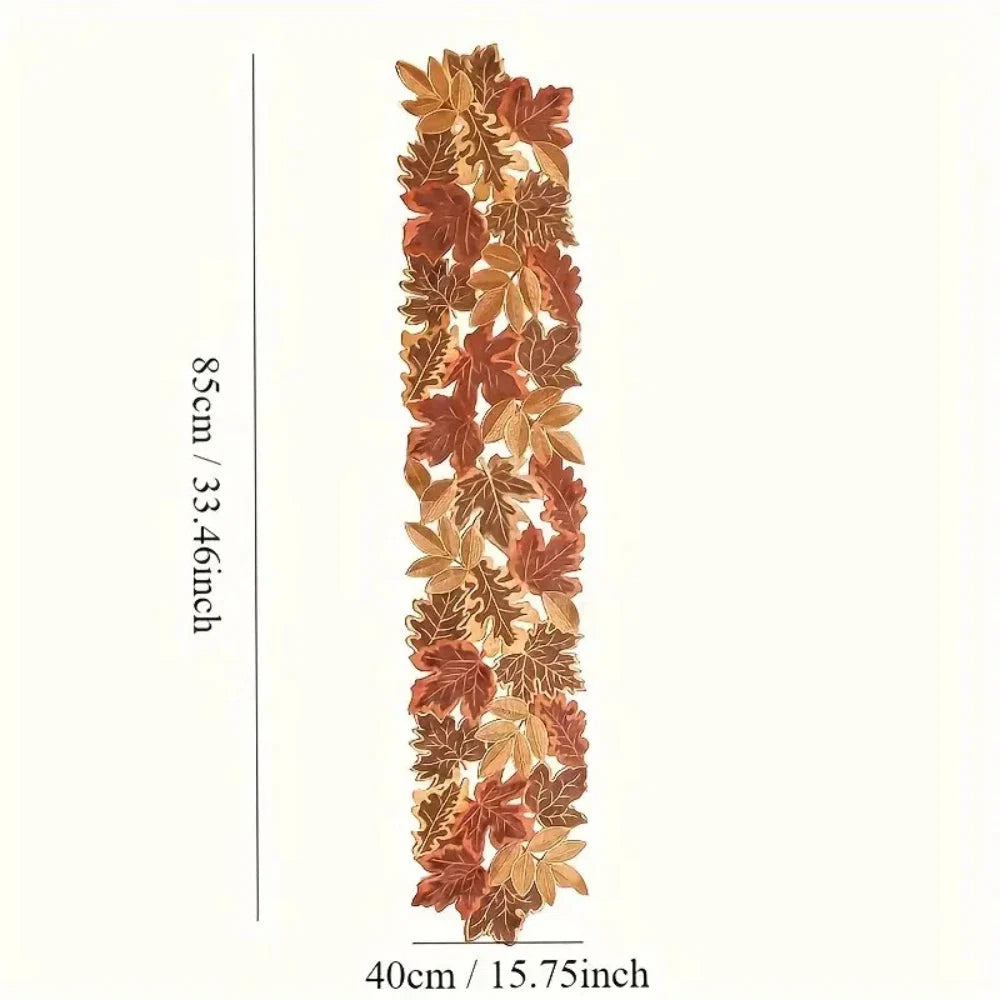 Table Runner Embroidered Maple Leaf Woven Microfiber