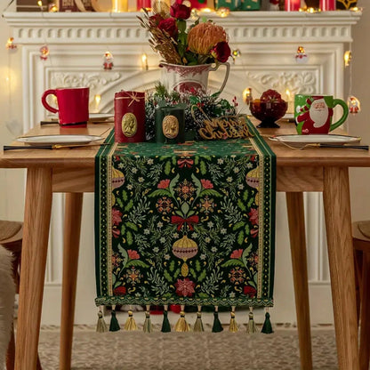 Table Runner Festive Botanical Polyester Blend & Tassels