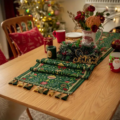 Table Runner Festive Botanical Polyester Blend & Tassels