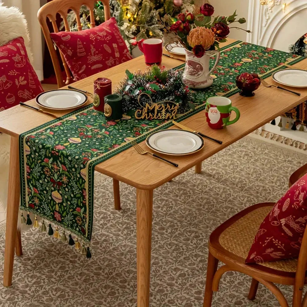 Table Runner Festive Botanical Polyester Blend & Tassels