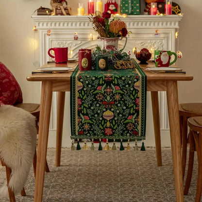 Table Runner Festive Botanical Polyester Blend & Tassels