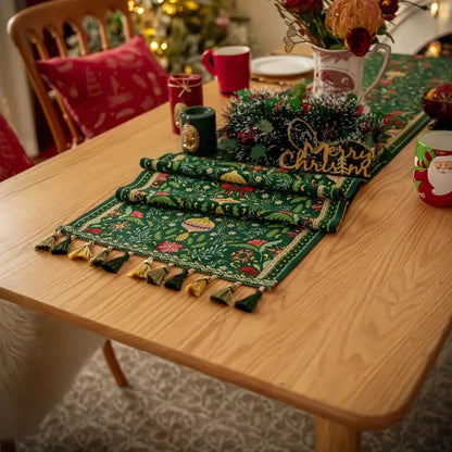 Table Runner Festive Botanical Polyester Blend & Tassels