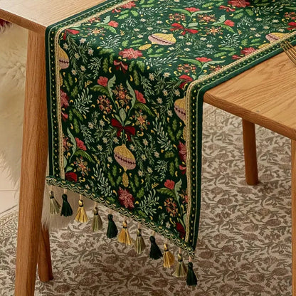 Table Runner Festive Botanical Polyester Blend & Tassels