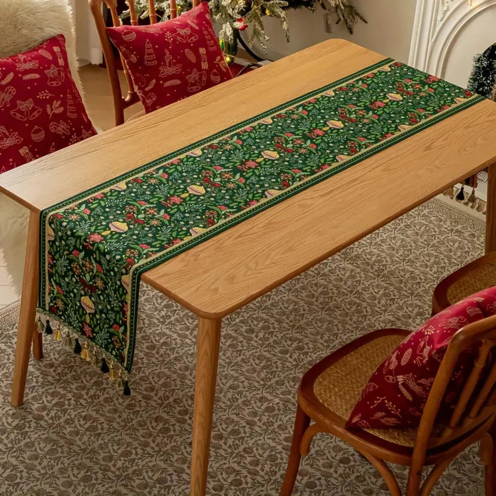 Table Runner Festive Botanical Polyester Blend & Tassels
